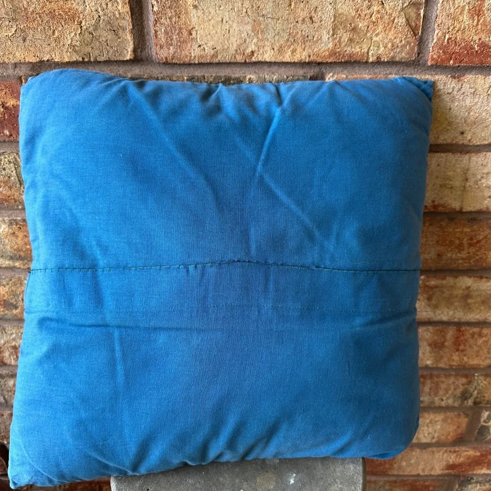 Bohemian‎ Blue Gold Embroidered Shisha Mirror Square Throw Pillow 15x15